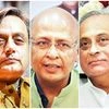 From left: Shashi Tharoor and Abhishek Manu Singhvi had recently voiced their support for Jairam Ramesh over his comment  that demonising Prime Minister Narendra Modi all the time would not help the Congress