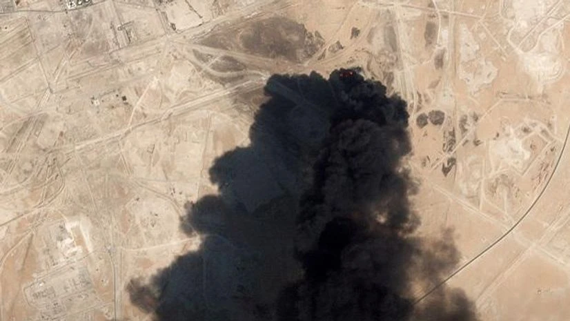 A satellite image shows an apparent drone strike on an Aramco oil facility in Abqaiq, Saudi Arabia September 14, 2019. saudi aramco