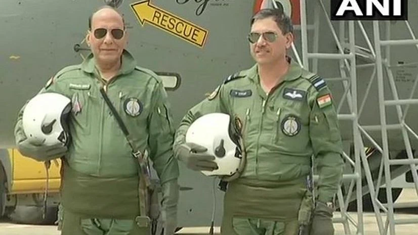 Rajnath Singh Defence Minister Rajnath Singh finishes 30-minute sortie in Light Combat Aircraft . Photo: ANI