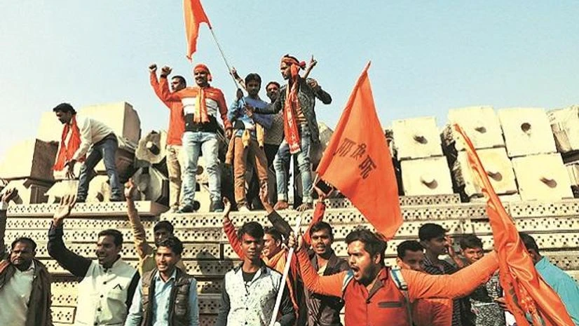 Ram janmabhoomi supporters showing their support for Ram temple Ram janmabhoomi supporters showing their support for Ram temple