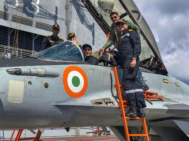 The Defence Minister seated inside a fighter jet on board the INS Vikramaditya The Defence Minister seated inside a fighter jet on board the INS Vikramaditya