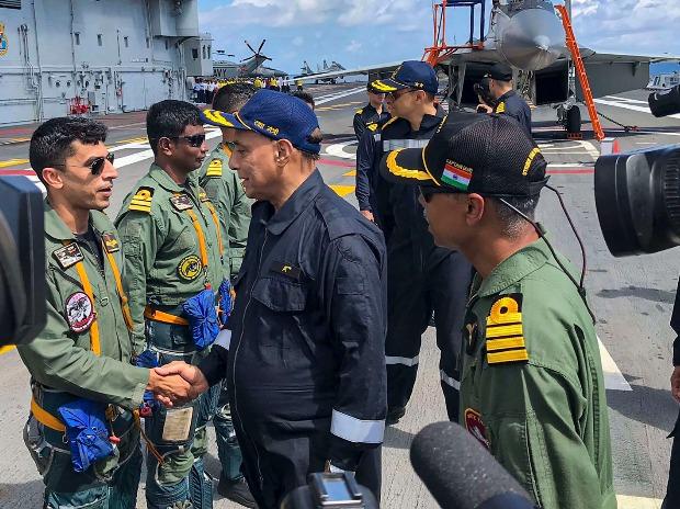 Rajnath Singh interacting with Navy personnel. The defence minister said the Navy is always ready to defend the country from all threats Rajnath Singh interacting with Navy personnel. The defence minister said the Navy is always ready to defend the country from all threats