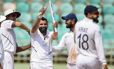 Rohit Sharma tells bowlers to do what their minds think: Mohammed Shami India's Mohammed Shami holds a stump broken by him after winning over South Africa during the first cricket test match at Dr YS Rajasekhara Reddy ACA-VDCA Cricket Stadium, in Visakhapatnam. File Photo: PTI