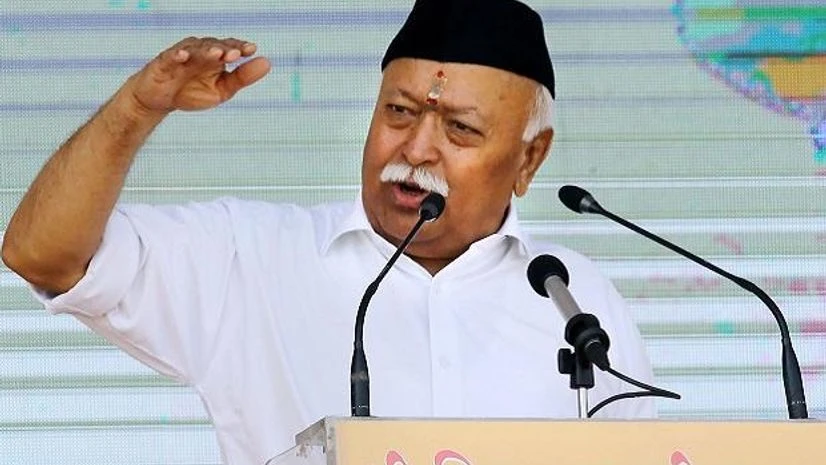 Nagpur: Rashtriya Swayamsevak Sangh (RSS) chief Mohan Bhagwat addresses during the 'Vijayadashami Utsav 2019', at RSS headquarter in Nagpur, Tuesday, Oct. 8, 2019. (PTI Photo)( Nagpur: Rashtriya Swayamsevak Sangh (RSS) chief Mohan Bhagwat addresses during the 'Vijayadashami Utsav 2019', at RSS headquarter in Nagpur, Tuesday, Oct. 8, 2019. (PTI Photo)(