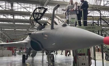 Bordeaux: Defense Minister Rajnath Singh inspects a Rafale Jet at its Dassault Aviation assembly line, in Bordeaux, France, Tuesday, Oct. 8, 2019. Rajnath Singh is in the city for the handover ceremony of the first Rafale combat jet acquired by the I Bordeaux: Defense Minister Rajnath Singh inspects a Rafale Jet at its Dassault Aviation assembly line, in Bordeaux, France, Tuesday, Oct. 8, 2019. Rajnath Singh is in the city for the handover ceremony of the first Rafale combat jet acquired by the I