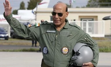 $10 bn targeted for creating jobs for 2-3 million people by 2025: Rajnath Bordeaux: Indian Defense Minister Rajnath Singh gestures before a test flight in a Rafale jet fighter at the Dassault Aviation plant in Merignac, near Bordeaux, southwestern France, Tuesday, Oct. 8, 2019.