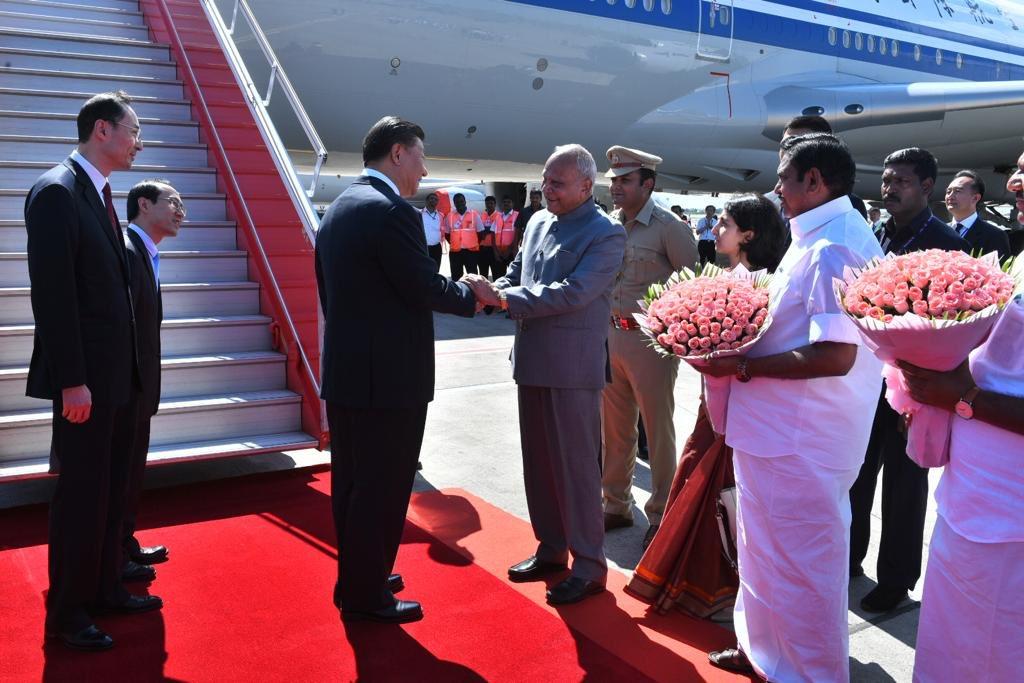 Chinese President Xi Jinping being received at Chennai airport on Friday afternoon. Chinese President Xi Jinping being received at Chennai airport on Friday afternoon.