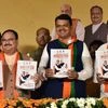 National working president JP Nadda, Chief Minister of Maharashtra, Devendra Fadnavis unveil BJP manifesto along with Chandrakant Patil, State President BJP Maharashtra held in Mumbai. Photo- Kamlesh Pednekar