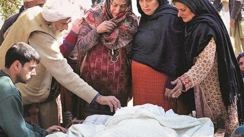 Women mourn the death of a family member killed in Pakistani firing, on Sunday | Photo: PTI Women mourn the death of a family member killed in Pakistani firing, on Sunday | Photo: PTI