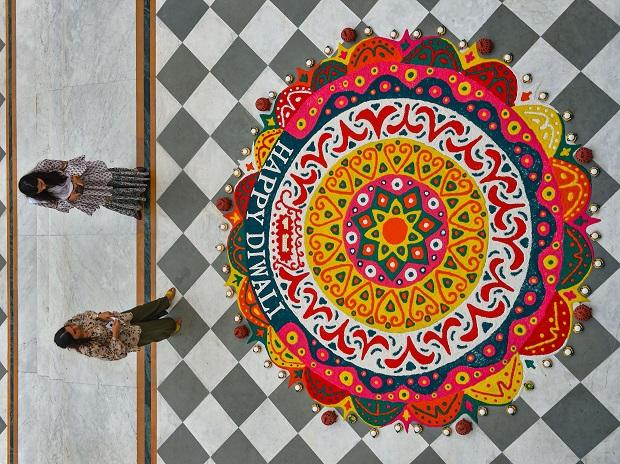 A top view of a rangoli at a Diwali fair organised at a hotel in New Delhi A top view of a rangoli at a Diwali fair organised at a hotel in New Delhi