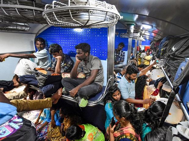 A crowded train as people travel home for Diwali A crowded train as people travel home for Diwali