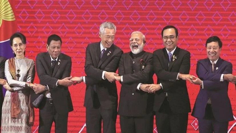 Prime Minister Narendra Modi with Asean leaders during Asean-India summit in Nonthaburi, Thailand, on Sunday. Photo: PTI Prime Minister Narendra Modi with Asean leaders during Asean-India summit in Nonthaburi, Thailand, on Sunday. Photo: PTI