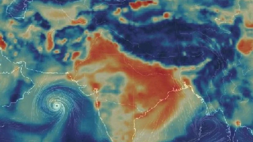 The red on the map shows high concentrations of fine particulate matter (Photo- earth.nullschool.net) The red on the map shows high concentrations of fine particulate matter (Photo- earth.nullschool.net)