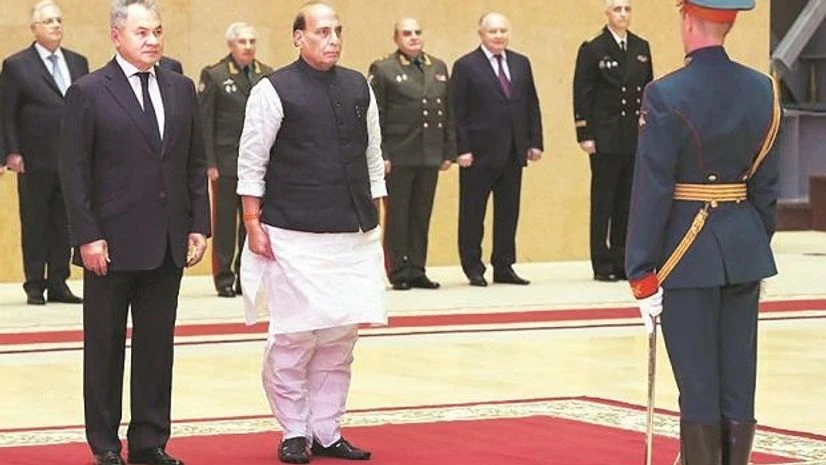 Rajnath Singh at the 19th India-Russia Inter-Governmental Commission on Military and Military Technical Cooperation summit with his Russian counterpart General Sergei Shoigu. Photo: PTI Rajnath Singh at the 19th India-Russia Inter-Governmental Commission on Military and Military Technical Cooperation summit with his Russian counterpart General Sergei Shoigu. Photo: PTI