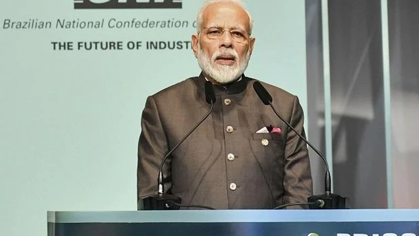 Prime Minister Narendra Modi addresses the BRICS Business Forum, on the sidelines of BRICS Summit in Brazil.( (Photo: PIB/ PTI) Prime Minister Narendra Modi addresses the BRICS Business Forum, on the sidelines of BRICS Summit in Brazil.( (Photo: PIB/ PTI)