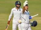 Mayank Agarwal, Ravindra Jadeja Indian batsman Mayank Agarwal displays a victory sign after scoring a double century on the second day of the first cricket test match against Bangladesh, in Indore. Photo: PTI