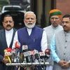 PM Narendra Modi addresses the media on the first day of the Winter Session of Parliament in New Delhi. Photo: PTI