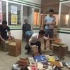 Books being packed fater collection drive, ready to be sent to a library in Sikkim