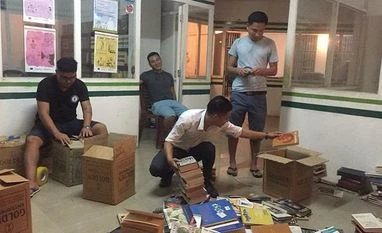 Other India. books Books being packed fater collection drive, ready to be sent to a library in Sikkim