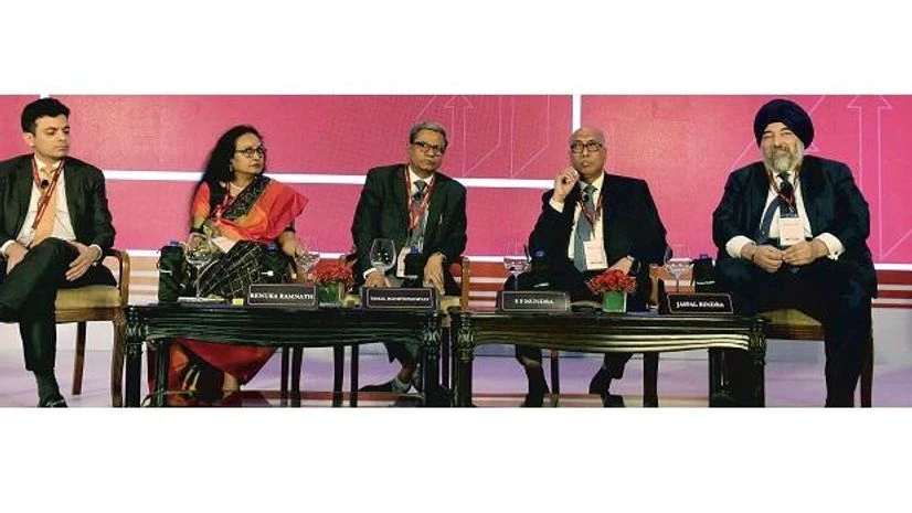(From left) Indiabulls Housing Finance Vice-chairman and MD Gagan Banga, Multiples Alternate Asset Management Founder and CEO Renuka Ramnath, Business Standard Consulting Editor Tamal Bandyopadhyay, former Reserve Bank of India Deputy Governor S S Mu (From left) Indiabulls Housing Finance Vice-chairman and MD Gagan Banga, Multiples Alternate Asset Management Founder and CEO Renuka Ramnath, Business Standard Consulting Editor Tamal Bandyopadhyay, former Reserve Bank of India Deputy Governor S S Mu