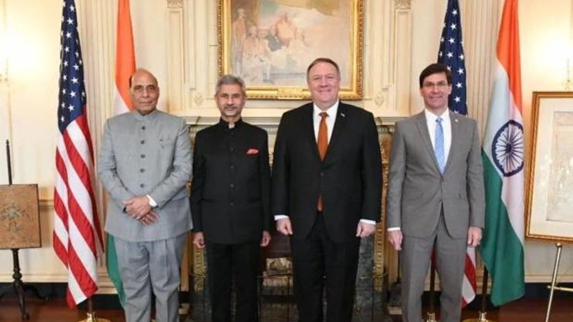 Rajnath Singh, Defence Minister of India, U.S. Secretary of Defense, Dr. Mark T. Esper, External Affairs Minister of India, S. Jaishankar and U.S. Secretary of State, Michael Pompeo Rajnath Singh, Defence Minister of India, U.S. Secretary of Defense, Dr. Mark T. Esper, External Affairs Minister of India, S. Jaishankar and U.S. Secretary of State, Michael Pompeo