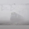 Cold, Winter, Fog, A trains runs through a dense layer of fog on a cold and wintry morning