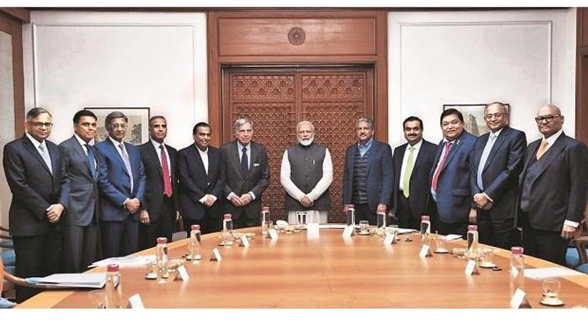 Prime Minister Narendra Modi (centre) with top business tycoons in New Delhi on Monday. Photo: Twitter Prime Minister Narendra Modi (centre) with top business tycoons in New Delhi on Monday. Photo: Twitter