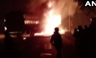 20 feared dead as bus catches fire after hitting truck in Kannauj Bus crash