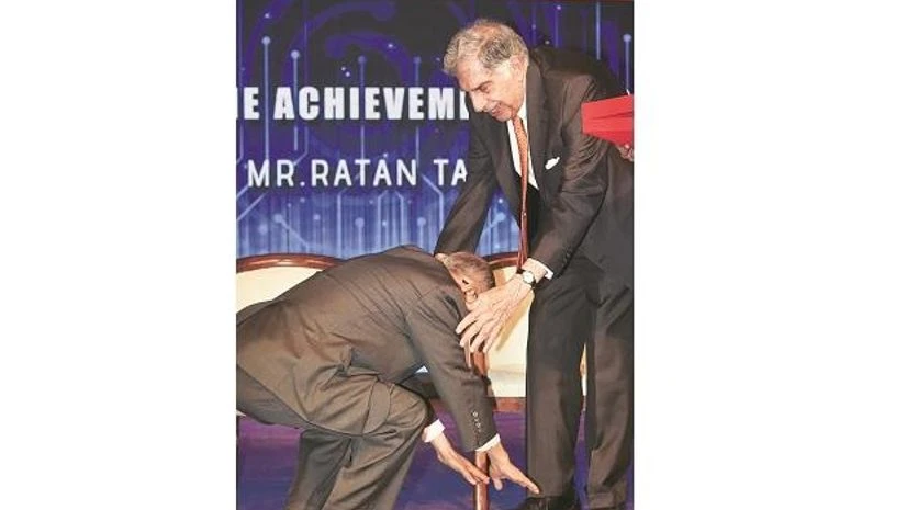 N R Narayana Murthy, Ratan Tata N R Narayana Murthy seeks blessings from Ratan Tata in Mumbai on Tuesday. Photo: PTI