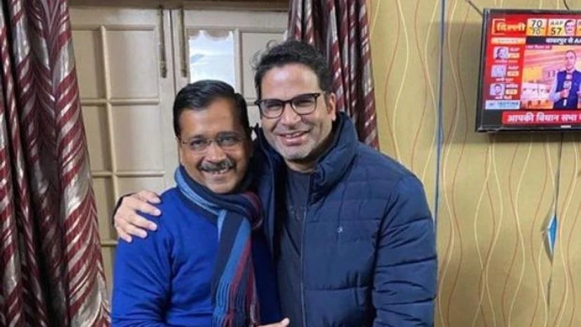 Arvind Kejriwal, Prashant Kishor Delhi Chief Minister Arvind Kejriwal and Political Strategist Prashant Kishor at AAP party office