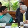 Finance Minister Nirmala Sitharaman and RBI Governor Shaktikanta  Das at a meeting on Saturday. Das refused to comment on the AGR ruling and its implications	Photo: Sanjay K Sharma