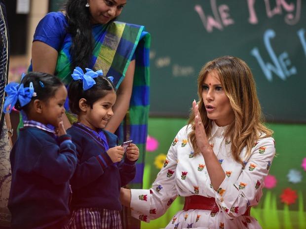 Melania Trump interacts with students and teachers to attend 'Happiness' class. Melania Trump interacts with students and teachers to attend 'Happiness' class.
