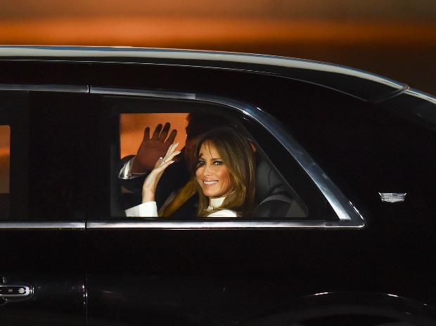 US President Donald Trump and First Lady Melania Trump wave at media personnel upon their arrival at the AFS Palam in New Delhi US President Donald Trump and First Lady Melania Trump wave at media personnel upon their arrival at the AFS Palam in New Delhi
