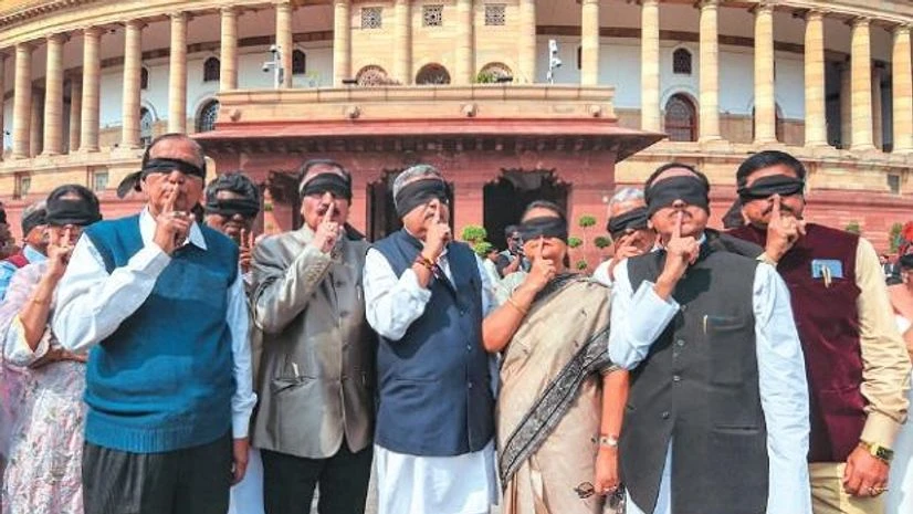 Trinamool Congress, Delhi violence Trinamool Congress leaders raise a riot over Delhi violence during the ongoing Budget session in New Delhi. Photo: PTI