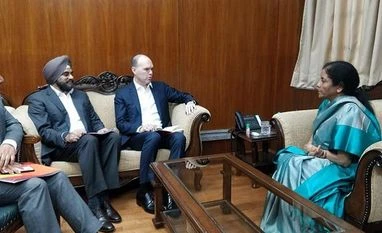 Nick Read, Vodafone Vodafone CEO Nick Read in a meeting with Finance Minister Nirmala Sitharaman on 6 March 2020 | Photo: @nsitharamanoffc