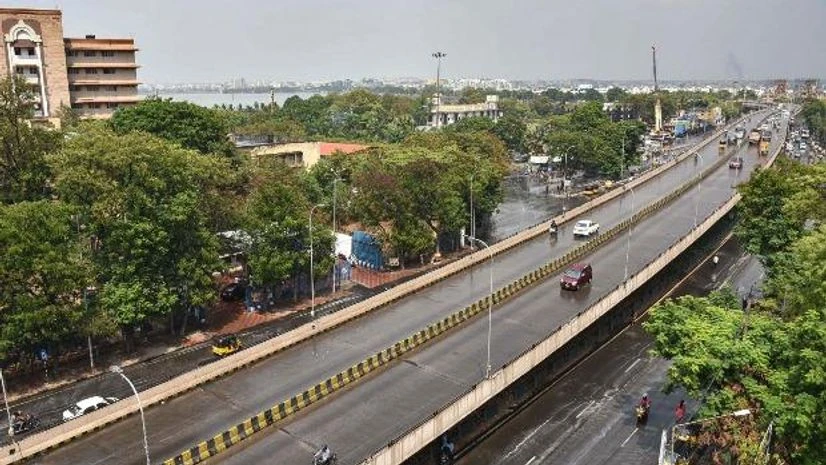 Hyderabad A bird's eye view shows a near deserted flyover in the wake of coronavirus pandemic, near Secretariat in Hyderabad