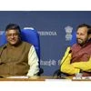 Union Ministers Prakash Javadekar and Ravi Shankar Prasad during a press conference after a cabinet meeting, in New Delhi, on Saturday	Photo: PTI