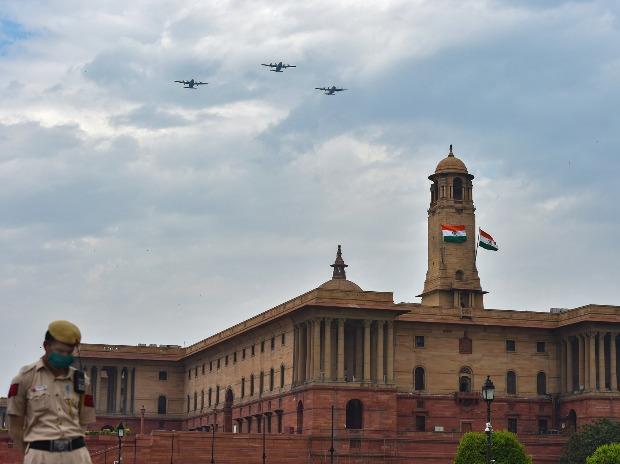 Three C-130 transport aircrafts of the Indian Air Force fly over the Raisina Hill to express gratitude towards all frontline workers including medical professionals, police and sanitation workers,in New Delhi Three C-130 transport aircrafts of the Indian Air Force fly over the Raisina Hill to express gratitude towards all frontline workers including medical professionals, police and sanitation workers,in New Delhi