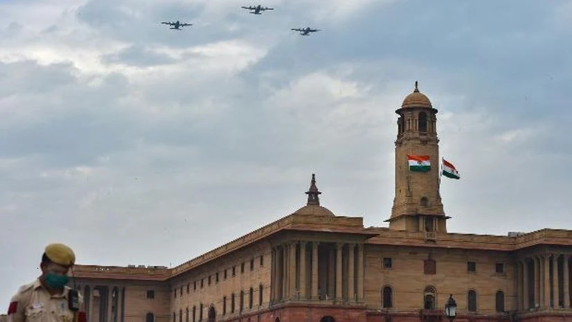 Indian Air Force, Coronavirus warriors, flypast Three C-130 transport aircrafts of the Indian Air Force fly over the Raisina Hill to express gratitude towards all frontline workers including medical professionals, police and sanitation workers, in New Delhi