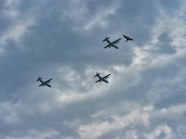 A fleet of military jets carried out a spectacular fly-past over Rajpath, Delhi's centrepiece boulevard, and then orbited over the city for around 30 minutes from 11 am A fleet of military jets carried out a spectacular fly-past over Rajpath, Delhi's centrepiece boulevard, and then orbited over the city for around 30 minutes from 11 am