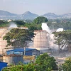 Vapour billows out from LG Polymers industry after a major chemical gas leak, in RR Venkatapuram village, Visakhapatnam. Photo: PTI