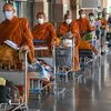 Stranded Buddhist monks stand in a queue to board a special flight for Bangkok at Gaya airport, during the ongoing Covid-19 lockdown, in Gaya. Photo: PTI