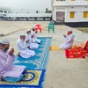 Muslims offer Eid al-Fitr prayers at a mosque, during the ongoing nationwide Covid-19 lockdown, at Sonamura near Indo- Bangla border 45km from Agartala. Photo: PTI
