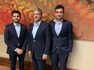 Hapramp co-founders Mahindra Group Chairman Anand Mahindra flanked by Hapramp co-founders Pratyush Singh (extreme left) and Shubhendra Vikram