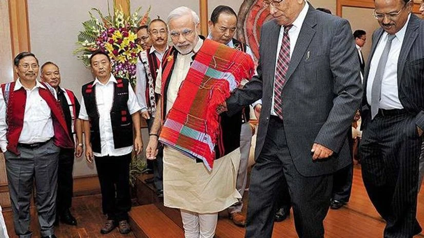 Narendra Modi, NSCN-IM general secretary Thuingaleng Muivah PM Narendra Modi with NSCN-IM general secretary Thuingaleng Muivah at the signing ceremony of Framework Agreement in 2015. Photo: PTI