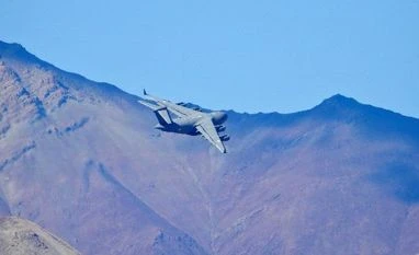 IAF fighter jet IAF fighter jet flies in Ladakh region amid the prolonged India-China stand off, in Leh