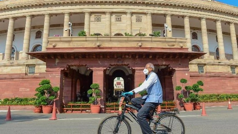 Parliament BJP MP Vikas Mahatme arrives during the ongoing Monsoon Session of Parliament, amid the coronavirus pandemic, in New Delhi