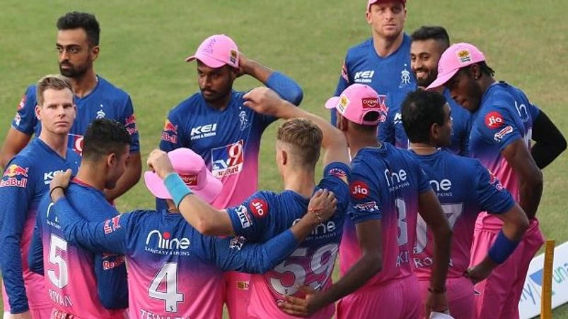 Rajasthan Royals players in IPL 2020 at the Sharjah Cricket Stadium, Sharjah in the United Arab Emirates. Photo: Sportzpics for BCCI Rajasthan Royals players in IPL 2020 at the Sharjah Cricket Stadium, Sharjah in the United Arab Emirates. Photo: Sportzpics for BCCI