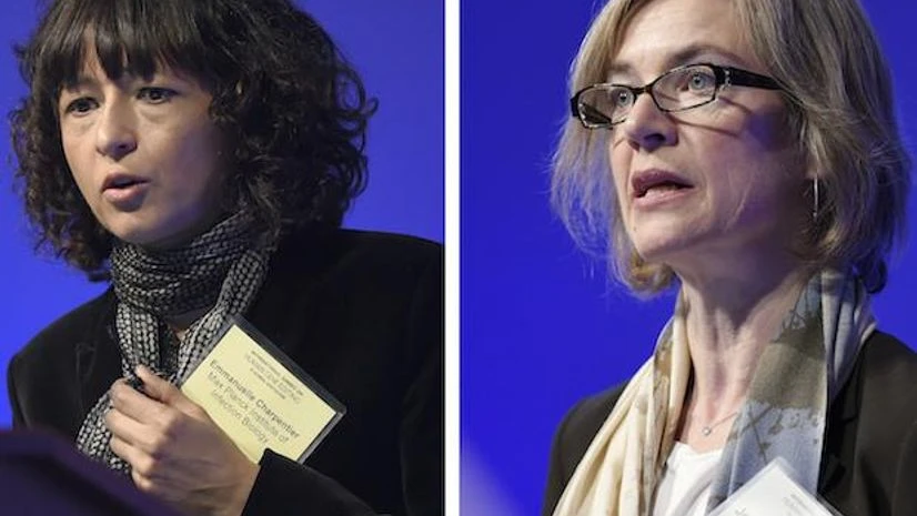 Nobel Prize, Nobel chemistry prize This Tuesday, Dec. 1, 2015 file combo image shows Emmanuelle Charpentier, left, and Jennifer Doudna, both speaking at the National Academy of Sciences international summit (AP Photo/Susan Walsh, File)