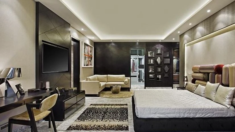 Phoenix Kessaku Master bedroom in an apartment in Phoenix Kessaku, Bengaluru. The luxury project has amenities such as a rooftop jogging track, infinity pool, multiple sports areas and three onsite clubs